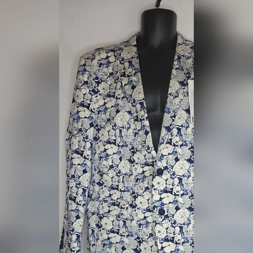 BAR III Mens Navy Single Breasted Floral Blazer Sport Coat Size 42R NWT BZ-3208